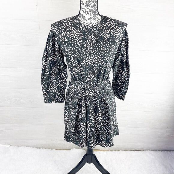 Sea New York Calla Dotted Print Belted Puff Sleeve Fit and Flare Dress - Picture 2 of 8